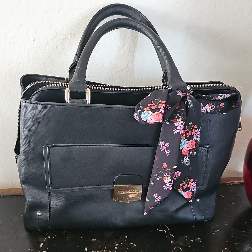 Steve Madden Black Satchel with Floral Scarf